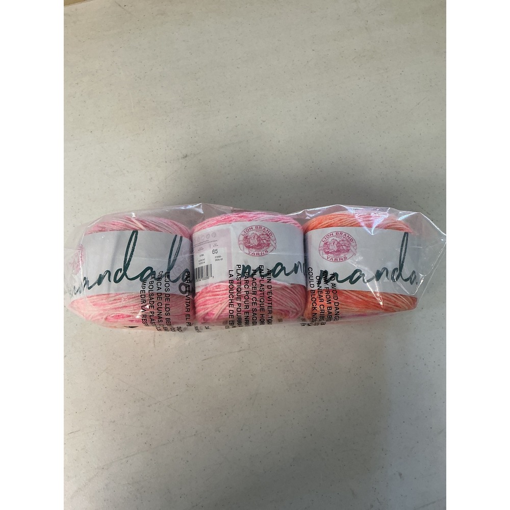 Lion Brand Mandala Ombre Yarn Felicity Pink Orange 3 Pack 100% Acrylic 1032 Yds